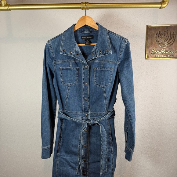 Sergio Valente Mens Denim Long Sleeve Button Front Belted Shirt Dress Blue M - Picture 8 of 10